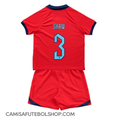 Camisa de time de futebol Inglaterra Luke Shaw #3 Replicas 2º Equipamento Infantil Mundo 2022 Manga Curta (+ Calças curtas)